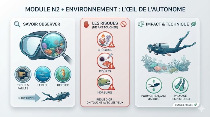 Infographie de synthèse du module Environnement Niveau 2 : Observation, Risques et Technique