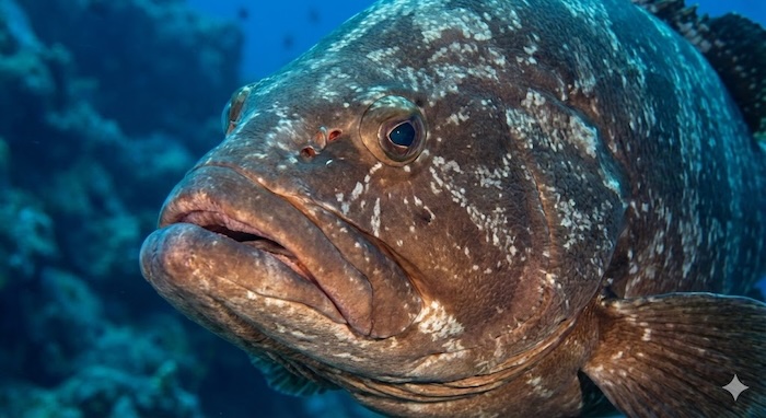 Mérou en position de chandelle