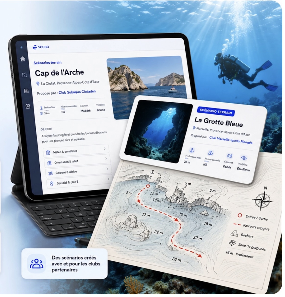 Scénarios terrain de plongée SCUBO