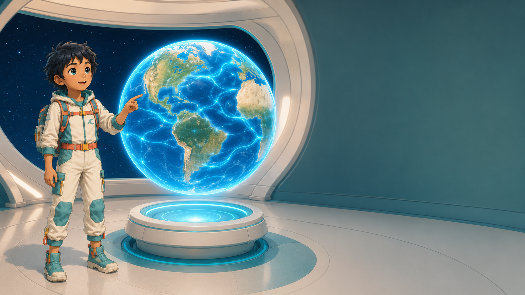 Noki montre un globe lumineux représentant l’océan mondial